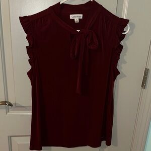 Calvin Klein Deep Red Ruffle Blouse